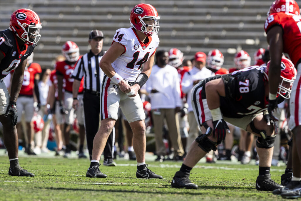 Georgia quarterback Gunner Stockton (14) during the G Day spring scrimmage game.