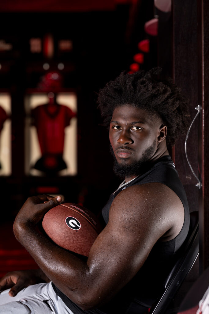 Portrait of junior inside linebacker Jason Walker inside the locker room at Sanford Stadium.