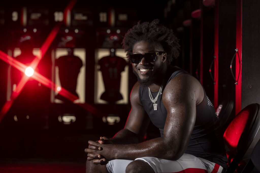 Portrait of junior inside linebacker Jason Walker inside the locker room at Sanford Stadium.