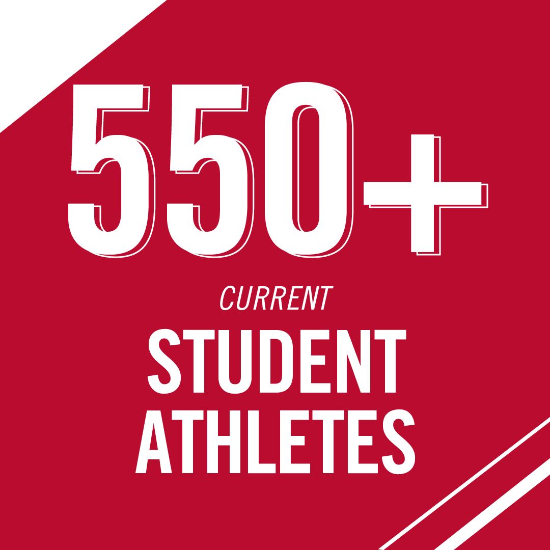 stat graphic that reads "550+ current student athletes"